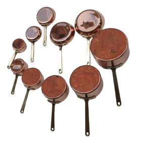 French Early 20th Century 10 Piece Copper and Brass Pans