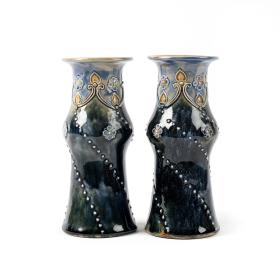 Antique Early 20th Century Pair of Royal Doulton Stoneware Vases