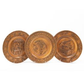 Three Vintage Decorative Carved Wooden Wall Plates