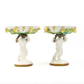 Pair of Antique Porcelain Table Centrepieces