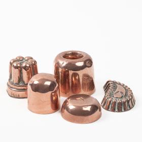 Group of Five Antique Victorian Miniature Copper Jelly Moulds