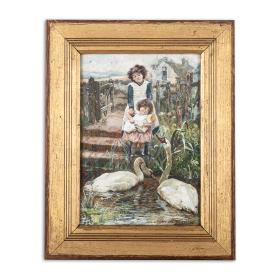 Late Victorian Oil Painting Titled 'Don't be Afraid'
