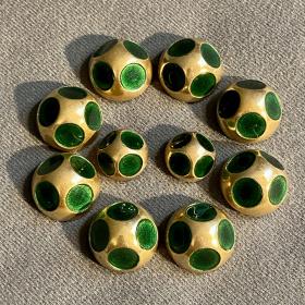 Art Deco Brass and Green Glass Buttons