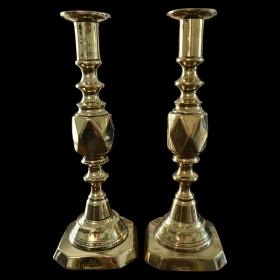 Pair Diamond Princess Brass Candlesticks