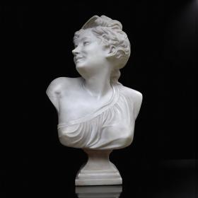 Aristide Louis Fontana Original Late 19th Century Italian Marble Bust of a Lady