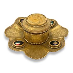 19th Century Brass and Pietra Dura Inkwell