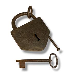 19th Century French Chateau Cast Iron Padlock and Key
