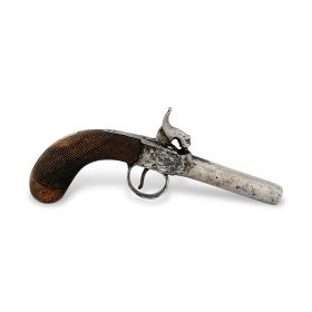Nineteenth Century Percussion Pistol With Walnut Grip