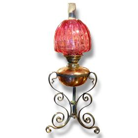 Arts and Crafts Copper & Wrought Iron Oil Lamp