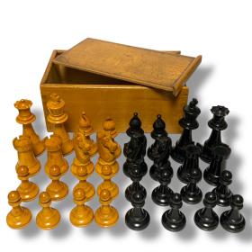 Vintage Staunton Boxwood & Ebony Chess Set