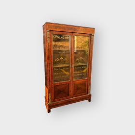 Antique 2 Door Glazed Cupboard Bookcase with Later Lettering