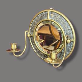 20th Century Brass Mirror with Candle Holders
