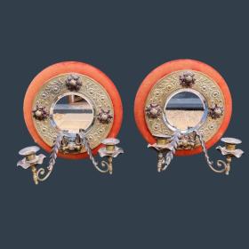 A Pair Of 19th Century Aesthetic Period Brass And Copper Wall Mirrors