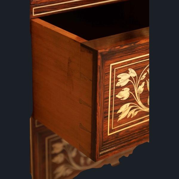 An exhibition quality Victorian Period rosewood inlaid pedestal desk