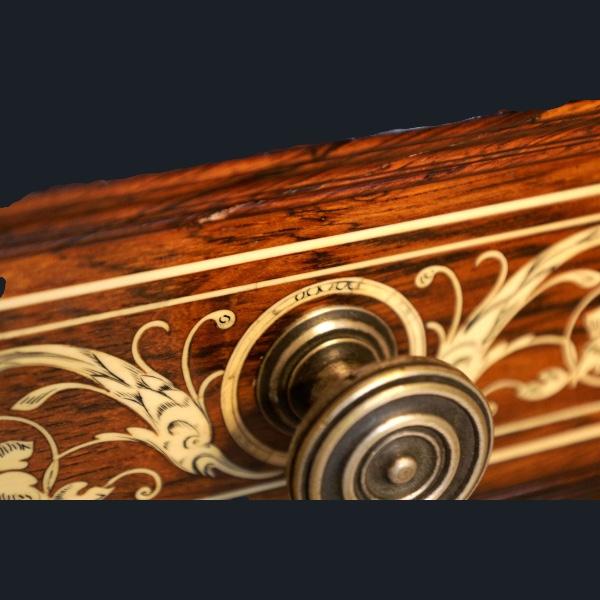 An exhibition quality Victorian Period rosewood inlaid pedestal desk